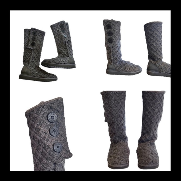 Tall UGG gray three button waffle knit boots Fold up or down worn tall or short - Picture 16 of 17